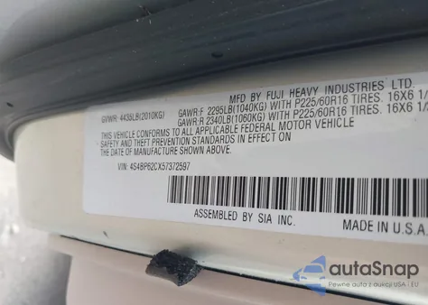 2005 Subaru Outback 2.5I Limited z USA, uszkodzony, nr VIN 4S4BP62CX57372597